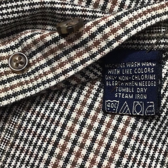 VAN HEUSEN Black Brown Glen Plaid 💯% Cotton Long Sleeve - Picture 3 of 8